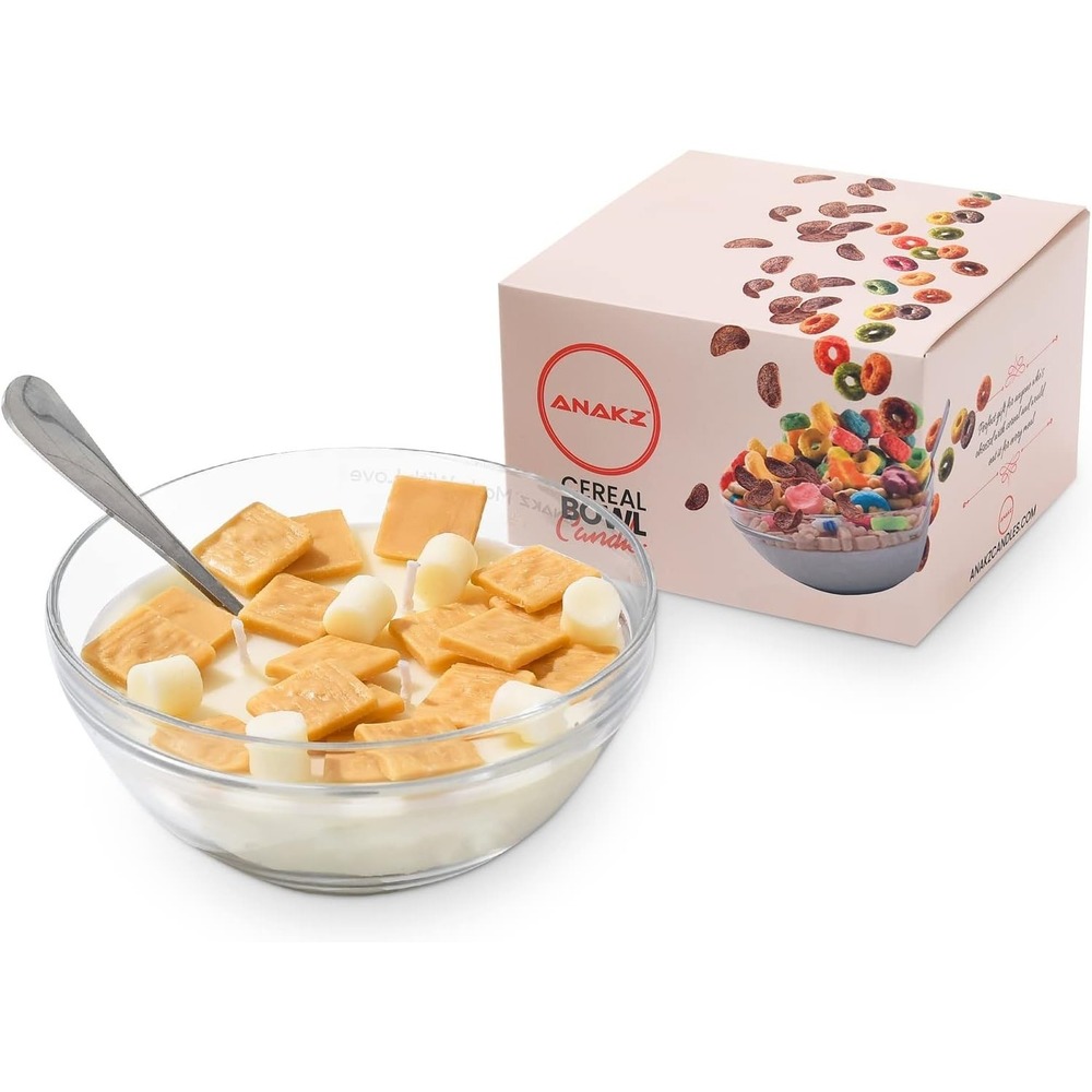 Anakz Cereal Bowl Candle Vanilla Scented Soy Wax Food Aesthetic Toast Crunch